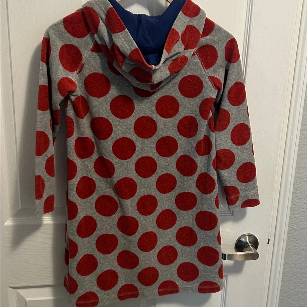 Mini Boden girls velour grey red polka‎ dots hooded dress 9/10 k7145